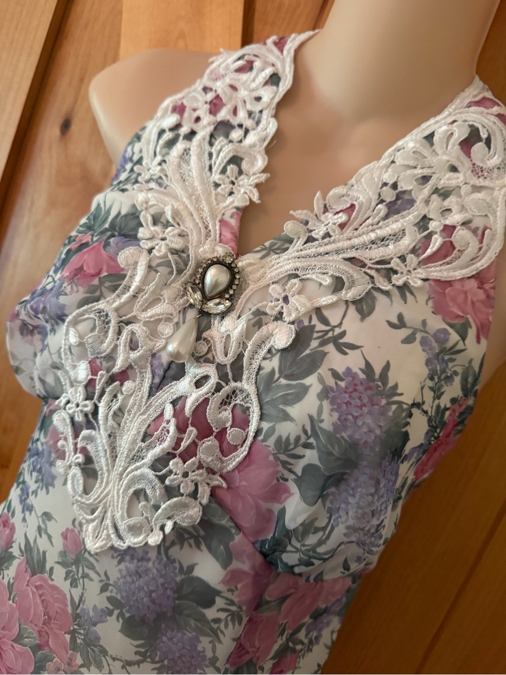 Vintage 90s Scott McClintock Floral Fairycore Halter Maxi Dress Lace, S - Picture 4 of 15